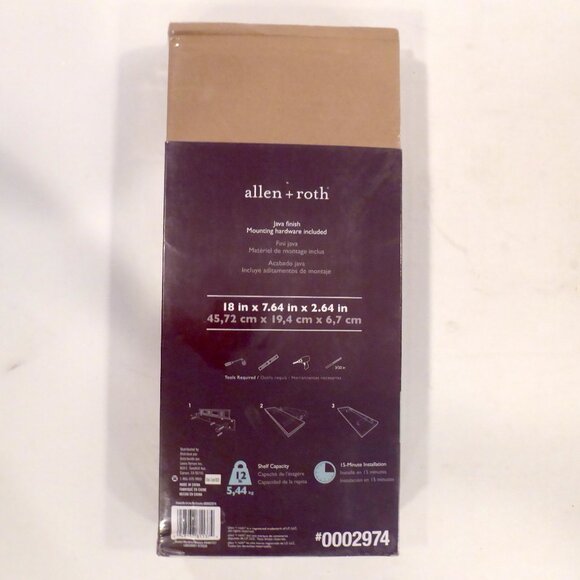 NEW 18” ALLEN + ROTH FLOATING WOOD WALL SHELF JAVA BROWN FINISH - Picture 9 of 15